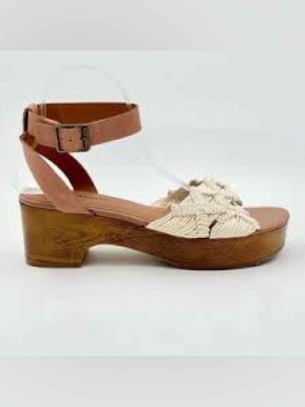 Lucky Brand 7.5M Macrame Crochet Block Platform Heel Sandals Boho Ankle Strap